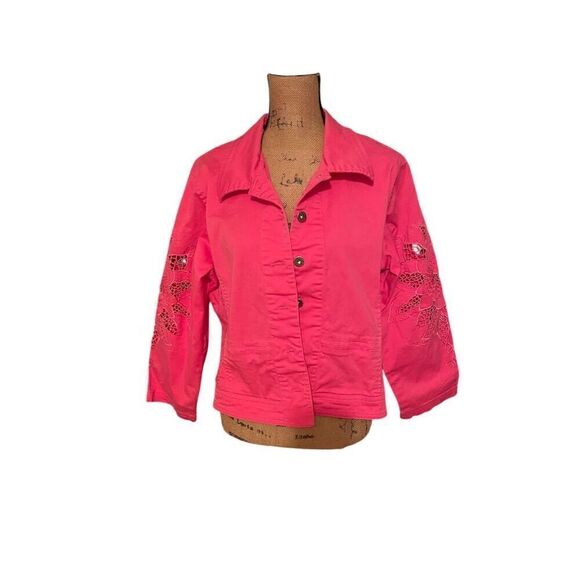 Great Cavalier by St Paul Women's Pink Button-Front Jacket L Cutwork Sleeves - Picture 1 of 12
